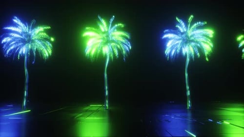 Neon Glowing Palm Trees Futuristic Synthwave Background