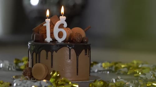 Sweet Sixteen Chocolate Birthday Cake with Candles