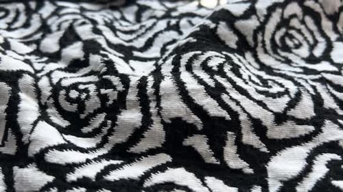 Close-Up of Black and White Rose Pattern Fabric