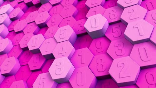 Sechseckiger 3D-Hintergrund mit Zufallszahl, Rosa