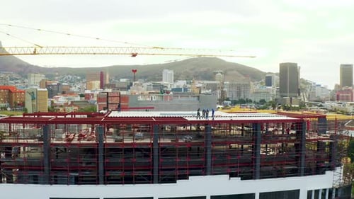 4k drone footage of a construction site in the city