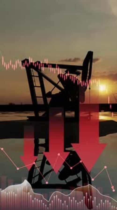 Oil Pumpjack with Falling Stock Market and Economic Decline Animation