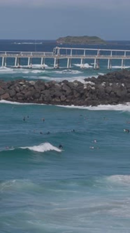 Surfing At Tweed Heads, NSW, Australia - Drone, Vertical Shot