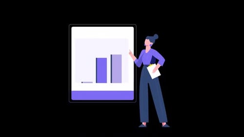 Business Woman Presenting Animated Bar Chart on Tablet