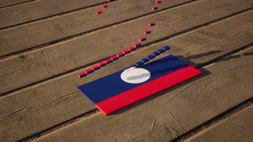 Laos Flag 3D Domino Blocks Fall Animation