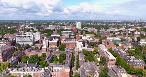 Aerial Approach to Harvard Campus in Cambridge, MA