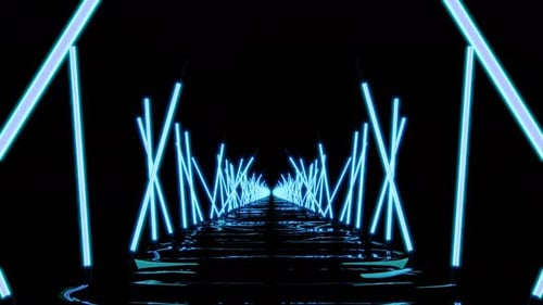 Futuristic Neon Blue Light Tunnel Loop Background