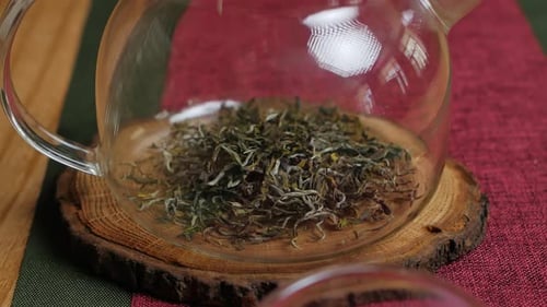 Close Up of Green Tea in Glass Teapot