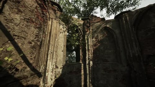 Deteriorating Monastery Building in Ruins Part of a Gaming Environment