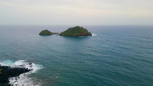 Stormy Sea Water Rolling Island Super Slow Motion Ocean Waves Washing Landscape