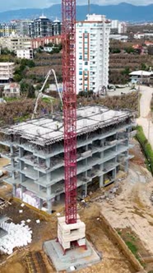 Vertical Video Aerial View Construction Site Work on Site