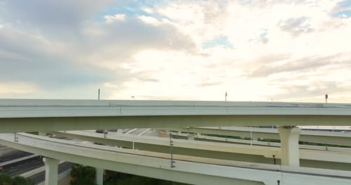 USA Car Urban Transportation Infrastructure American Highway Junction with Fast Driving Vehicles in