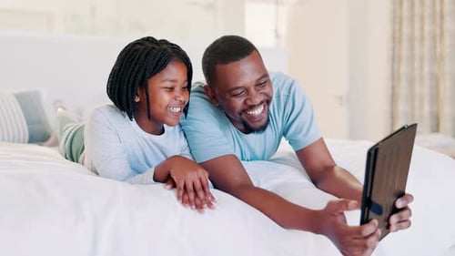 Father and Daughter Take Selfie on Tablet