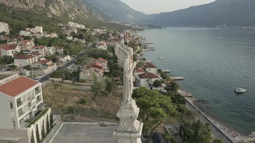 Located in the Bay of Kotor this drone shot captures a close up rotation around the Church of Saint