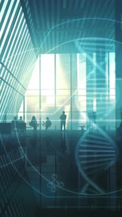 Futuristic AI and DNA Animated Interface with Digital Data Displays