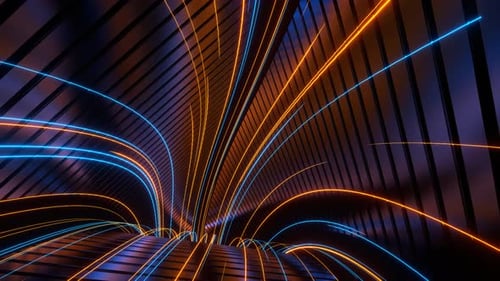 Orangefarbene und blaue Raumenergie auf dreieckigem Rahmenhintergrund VJ Loop In 4K