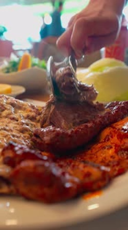 Fresh meat, flatbread, and salad plate