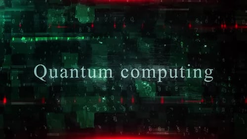 Quantencomputer-Textanimation mit digitalem Hintergrund