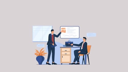 Animated Business Meeting Presentation in Office Flat Design