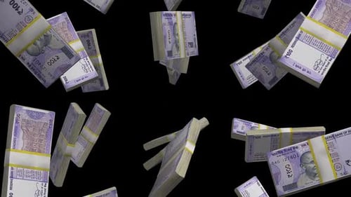 Falling Indian Rupee Money Notes on Transparent Background