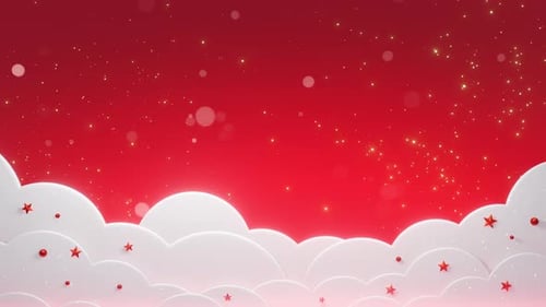 Fundo festivo de Natal com nuvens brancas suaves, céu gradiente vermelho
