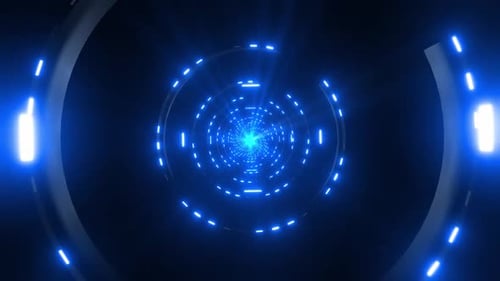 Futuristic tunnel of bright blue light with dynamic motion and energy