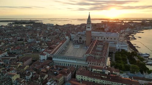 Aerial View of Venice City St Mark's Square Basilica and Doge's Palace Italy