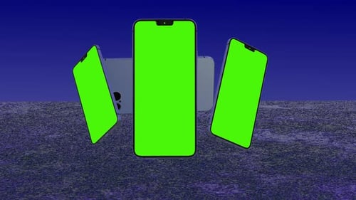 Multiple Rotating Smartphone Mockups with Green Screen Displays