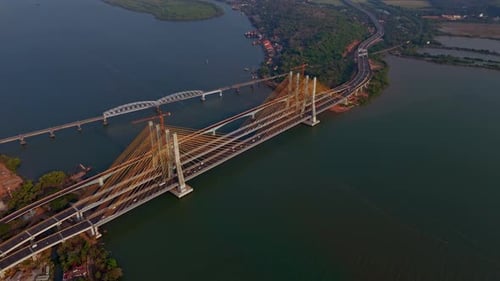 Aerial View of Atal Setu Modern Bridge from the top at Sunset timming