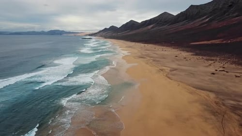 Flight Over Desert Beach on Fuerteventura Island Spain