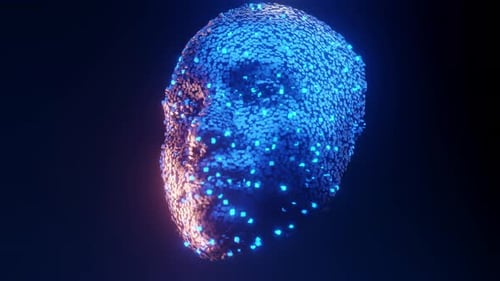 Futuristic Digital Human Head Particle Formation
