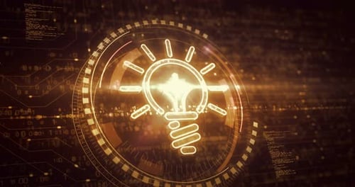 Golden Lightbulb Idea with Futuristic Tech Circuit Background