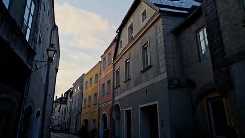 narrow street in the old town of Stein with colorful houses