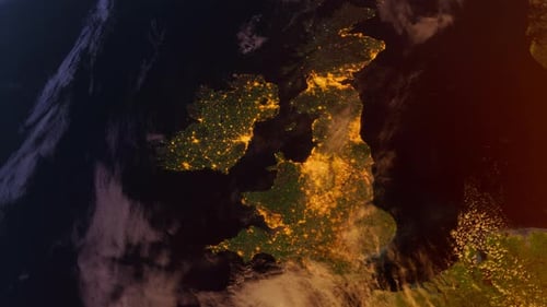 Ireland From Space At Sunrise. Uk From Space Orbit. Planet. Globe