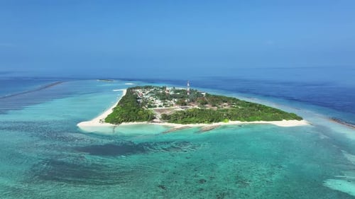 Aerial view of Naavaidhoo with tower, Maldives.