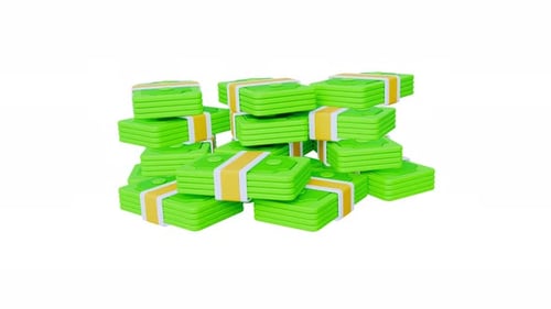 Animated 3D Stack of Green Money Bundles Rotating