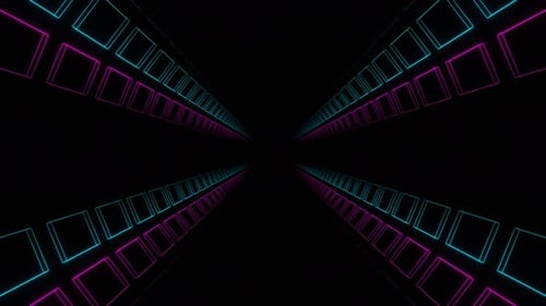 Cyan And Pink Neon Square Grate Elements Tunnel Background Vj Loop In 4K