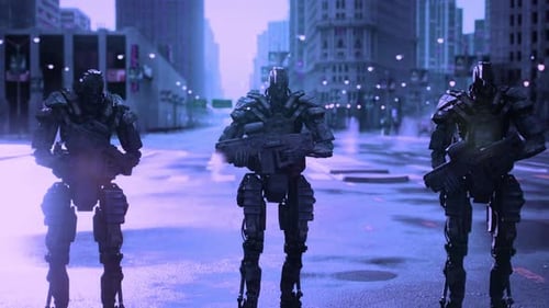Roboter stehen auf der Stadtstraße