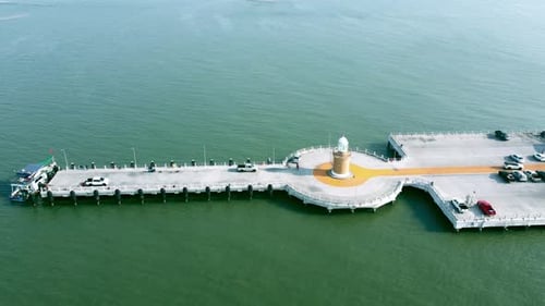 Aerial view of Ang Sila port. Seafood local fresh market from fishermen in Chonburi, Thailand. Coast