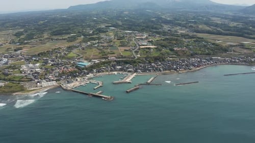 Sea of Japan along Tottori Prefecture, Aerial View of Mt Daisen and Mikuriya