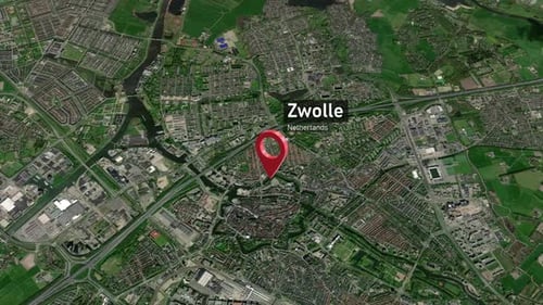 Zoom del mapa de la ciudad de Zwolle (Países Bajos) del espacio a la Tierra