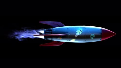 3D Rocket Flying with Blue Exhaust Animation