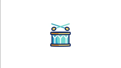Animated Flat Design Drum Icon with Sticks