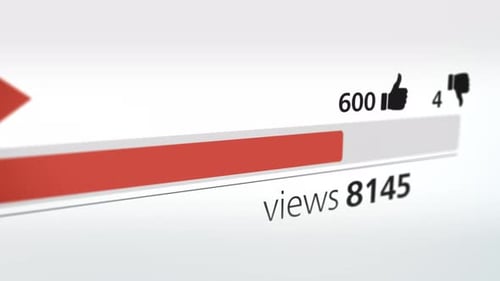 Clean close-up animation of online video player interface with view counter