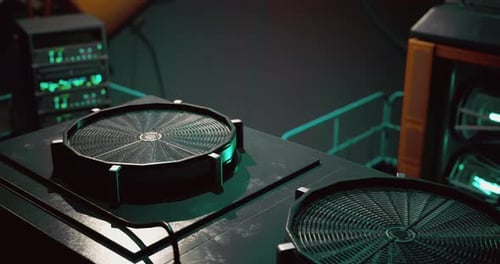 Intricate Design of Futuristic Tech in a Dimly Lit Workshop Setting