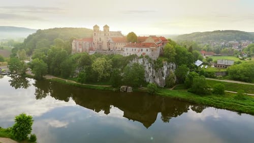 Aerial View of Benedictine Abbey in Tyniec Poland at Dawn
