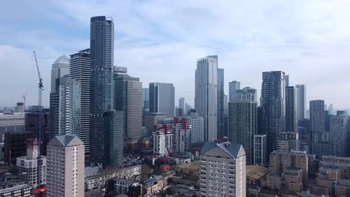 Skyscrapers on English city skyline in sunny weather