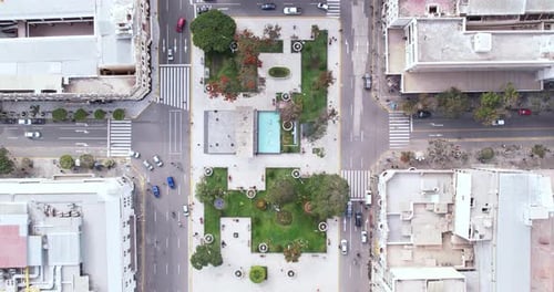 Amazing large general and aerial drone shot of the famous park in the center of the city of Chiclayo