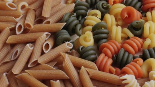 Pasta Mix Different Italian Tagliatelle Fussili Pasta Packaging Window Fettuccine Pasta Close Up Not