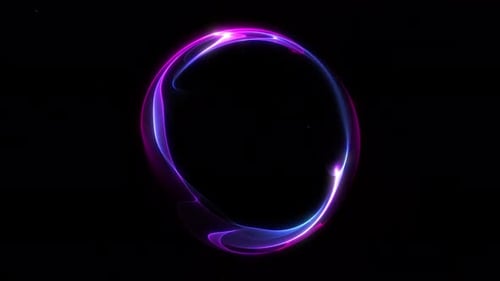 Bucle de orbe de neón sin fisuras con senderos brillantes de color púrpura y azul